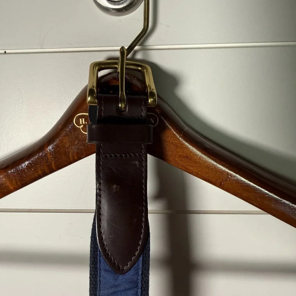 Red White and Blue Whale Navy & Leather Belt Sz 36 Vineyard Vines